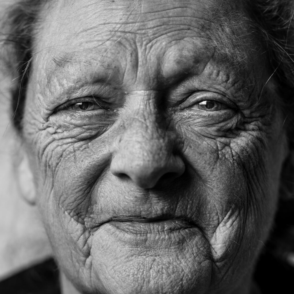 Black and white photo of an elderly woman